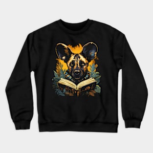 African Wild Dog Reads Book Crewneck Sweatshirt